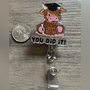Graduation Highland Cow badge reel